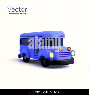 3D Schulbus, vip-Bus in Blau, minimalistischer Stil, isoliert im Hintergrund. Element für Back-to-School-Banner. 3D-Vektordarstellung. Vektordarstellung Stock Vektor