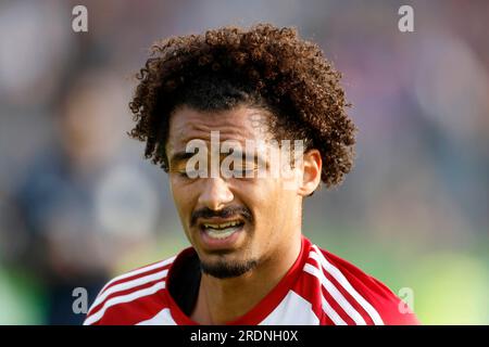 Düsseldorf, Deutschland, Fussball Bundesliga Freundschaftsspiel Fortuna Düsseldorf vs.VFL Bochum 3-1 am 21. 07. 2023 im Paul-Janes Stadion am Flinger Broich in Düsseldorf Emmanuel IYOHA (F 95) Norbert Schmidt, Düsseldorf Stockfoto