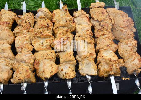 Fleischspieße auf einem heißen Brazier gekocht Stockfoto