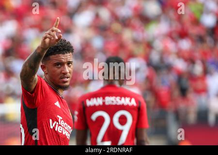 East Rutherford, Usa. 22. Juli 2023. Sancho of Manchester United während eines Freundschaftsspiels gegen Arsenal im MetLife Stadium in East Rutherford im Bundesstaat New Jersey in den USA am Samstag, den 27. Juli. Kredit: Brasilien Photo Press/Alamy Live News Stockfoto