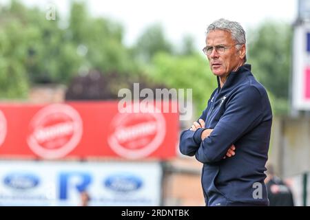 Mouscron, Belgien. 22. Juli 2023. Marc Grosjean von KMSK Deinze wurde am 22. Juli 2023 in Mouscron, Belgien, in einem freundlichen Vorsaison-Spiel vor der Challenger Pro League-Saison von 2023 bis 2024 zwischen KMSK Deinze und Winkel Sport fotografiert. Kredit: Sportpix/Alamy Live News Stockfoto