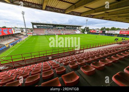 Mouscron, Belgien. 22. Juli 2023. Stadion Moeskroen vor einem freundlichen Saisonvorspiel vor der Challenger Pro League Saison 2023 - 2024 zwischen KMSK Deinze und Winkel Sport am 22. Juli 2023 in Mouscron, Belgien. Kredit: Sportpix/Alamy Live News Stockfoto