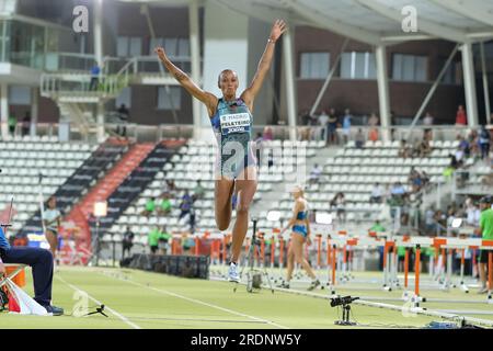 Sportlerin Ana Peleteiro: Nehmen Sie am Meeting Madrid A World Athletics Continental Tour Silver Teil, das im Vallehermoso Stadium in Madrid, Juli stattfindet Stockfoto