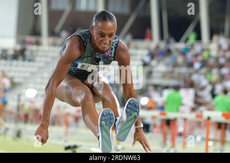 Sportlerin Ana Peleteiro: Nehmen Sie am Meeting Madrid A World Athletics Continental Tour Silver Teil, das im Vallehermoso Stadium in Madrid, Juli stattfindet Stockfoto