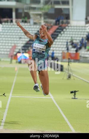 Sportlerin Ana Peleteiro: Nehmen Sie am Meeting Madrid A World Athletics Continental Tour Silver Teil, das im Vallehermoso Stadium in Madrid, Juli stattfindet Stockfoto