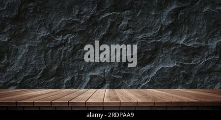 Farbenfrohe Holzplattform Hintergrund: Marmorwand. Stockfoto