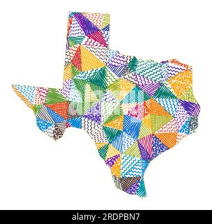 Eine Karte von Texas im Kinderstil. Handgezeichnete Polygone in der Form von Texas. Vektordarstellung. Stock Vektor