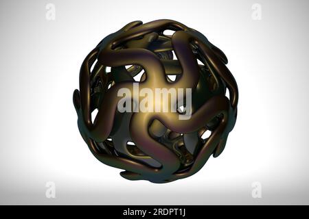 Abstrakte metallische Doppelkugeln auf weißem Hintergrund. Stockfoto