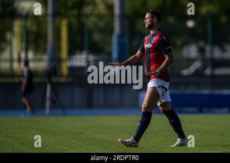 Marko Arnautovic vom FC Bologna Gesten während des saisonfreundlichen Fußballspiels zwischen dem FC Bologna und dem FC Palermo. Stockfoto