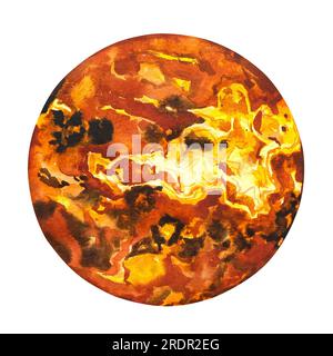 Posterset „Planets of the Solar System Aquarell“. Eine Reihe von Aquarellen auf einem isolierten weißen Hintergrund, Raum, Illustration, Handzeichnung Stockfoto