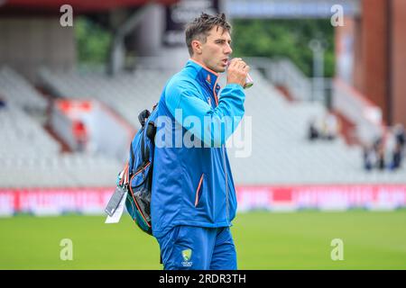 Manchester, Großbritannien. 23. Juli 2023. Pat Cummings aus Australien kommt vor dem LV= Insurance Ashes Test Series Fourth Test Day Five Match England gegen Australien in Old Trafford, Manchester, Großbritannien, 23. Juli 2023 (Foto von Conor Molloy/News Images) in Manchester, Großbritannien, am 7./23. Juli 2023. (Foto: Conor Molloy/News Images/Sipa USA) Guthaben: SIPA USA/Alamy Live News Stockfoto