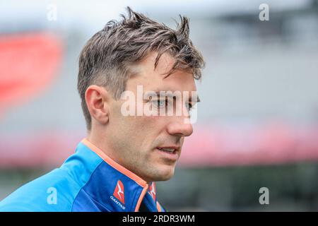 Manchester, Großbritannien. 23. Juli 2023. Pat Cummings aus Australien kommt vor dem LV= Insurance Ashes Test Series Fourth Test Day Five Match England gegen Australien in Old Trafford, Manchester, Großbritannien, 23. Juli 2023 (Foto von Conor Molloy/News Images) in Manchester, Großbritannien, am 7./23. Juli 2023. (Foto: Conor Molloy/News Images/Sipa USA) Guthaben: SIPA USA/Alamy Live News Stockfoto