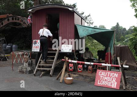 Eine der vielen zugehörigen Ausstellungen, die an 1940er Tagen in Shropshire auf der Severn Vallet Railway ausgestellt wurden. Stockfoto