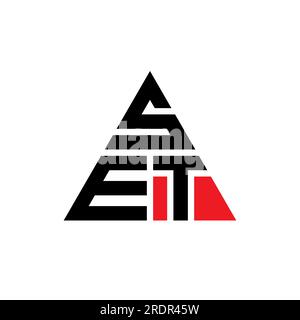 GESTALTE DAS Logo mit Dreiecksbuchstaben in Dreiecksform. FESTLEGEN des dreieckigen Logos als Monogramm. LEGT die rote Logovorlage für Dreiecksvektoren FEST. TRIANGUL EINSTELLEN Stock Vektor