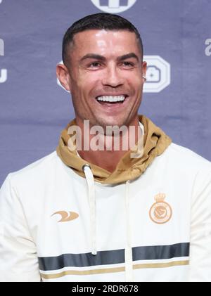 Osaka, Japan. 23. Juli 2023. Saudi-arabisches Fußballteam Al Nassr, portugiesischer Star-Spieler Cristiano Ronaldo, spricht am Sonntag, den 23. Juli 2023 auf einer Pressekonferenz in Osaka, Westjapan. Al Nassr wird ein Saisonvorspiel gegen Paris Saint-Germain spielen. (Foto: Yoshio Tsunoda/AFLO) Kredit: Aflo Co Ltd./Alamy Live News Stockfoto