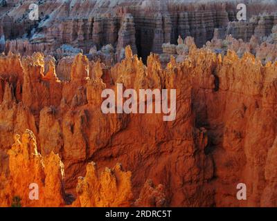 Der Bryce Canyon im US-Bundesstaat Utah ist ein Paradies für die sonderbaren Felsen und Hoodoos, die das letzte goldene Licht des Nachmittags bei Sonnenuntergang erleben Stockfoto