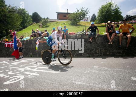 Domancy, Frankreich 18. Juli 2023: VALENTIN FERRON (TOTALENERGIESFRA) im Zeitversuch bei Tour de France. Stockfoto