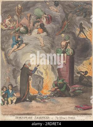 Shakespeare geopfert; oder das Opfer an Avarice 1789 von James Gillray Stockfoto