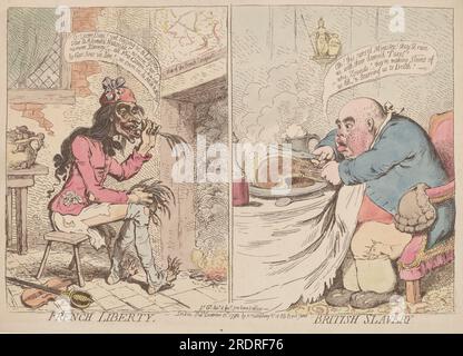 James Gillray, French Liberty und British Slavery, 1792, Ätzung, handgefärbt mit Aquarell vom Verleger, auf liegendem Papier, Platte: 24,4 x 35,2 cm (9 5/8 x 13 7/8 Zoll) Blatt: 25,9 x 36,2 cm (10 3/16 x 14 1/4 Zoll), Ailsa Mellon Bruce Fund, 2012.45.2' Stockfoto