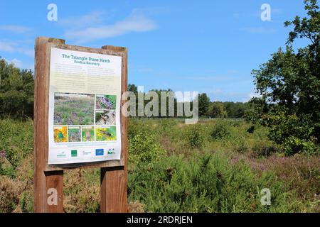 Schild zeigt Wildtiere im Freshfield Dune Heath Nature Reserve, Merseyside, Großbritannien Stockfoto