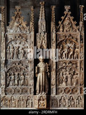 Jordi de Déu, detalle del retablo de San Lorenzo, en la iglesia de Santa Coloma de Queralt en el año 1386. AUTOR: JORDI DE DEU (S. XIV). Stockfoto