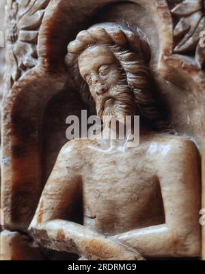 Jordi de Déu, detalle del retablo de San Lorenzo, en la iglesia de Santa Coloma de Queralt en el año 1386. AUTOR: JORDI DE DEU (S. XIV). Stockfoto