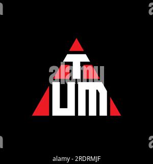 TUM-Logo mit Dreiecksbuchstaben und Dreiecksform. TUM Dreieck-Logo-Monogramm. TUM-dreieckige Vektor-Logo-Vorlage mit roter Farbe. TUM Triangul Stock Vektor