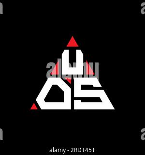 Logo mit UOS-Dreiecksbuchstaben in Dreiecksform. Monogramm mit dem UOS-Dreieck-Logo. UOS-Dreieck-Vektor-Logo-Vorlage mit roter Farbe. UOS triangul Stock Vektor