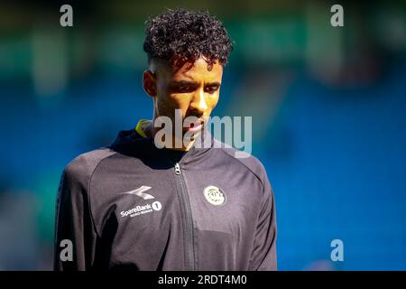 Sandefjord, Norwegen, 23. Juli 2023. Bodø/Glimts Amahl Pellegrino während des Aufwärmens vor dem Spiel zwischen Sandefjord und Bodø/Glimt in der Release Arena in Sandefjord. Kredit: Frode Arnesen/Alamy Live News Stockfoto