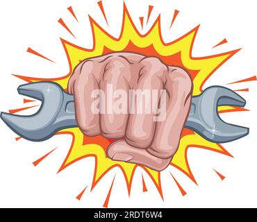 Schraubenschlüssel Fist Hand Explosion Pop Art Cartoon Stock Vektor