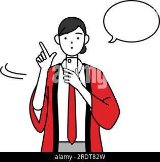 Eine Frau in einem roten Happy-Coat, die ein Smartphone bedient, Vector Illustration Stock Vektor