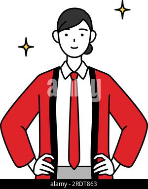 Eine Frau trägt einen roten Happy-Mantel mit den Händen auf der Hüfte, Vector Illustration Stock Vektor