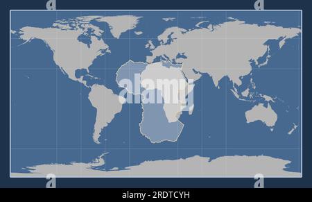 Afrikanische tektonische Platte auf der Volumenkonturkarte in der meridional zentrierten zylindrischen Projektion nach Patterson. Stock Vektor