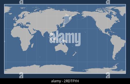 Okhotsk tektonische Platte auf der Volumenkonturkarte in der meridional zentrierten zylindrischen Projektion nach Patterson. Stock Vektor