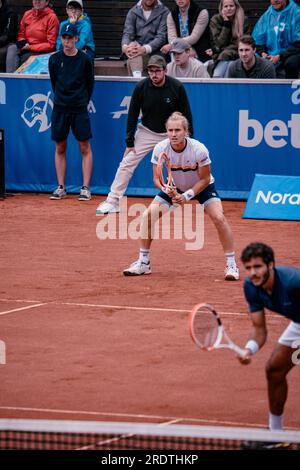 Bstad, Schweden. 23. Juli 2023. Båstad, Schweden. , . Rafael Matos und Francisco Cabral gegen Gonzalo Escobar und Aleksandr Nedovyesov im Doppelfinale der Nordea Open 2023. Das Paar Gonzalo Escobar und Aleksandr Nedovyesov gewannen in zwei Sätzen. Kredit: Daniel Bengtsson/Alamy Live News Kredit: Daniel Bengtsson/Alamy Live News Stockfoto