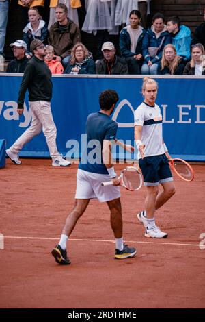 Bstad, Schweden. 23. Juli 2023. Båstad, Schweden. , . Rafael Matos und Francisco Cabral gegen Gonzalo Escobar und Aleksandr Nedovyesov im Doppelfinale der Nordea Open 2023. Das Paar Gonzalo Escobar und Aleksandr Nedovyesov gewannen in zwei Sätzen. Kredit: Daniel Bengtsson/Alamy Live News Kredit: Daniel Bengtsson/Alamy Live News Stockfoto