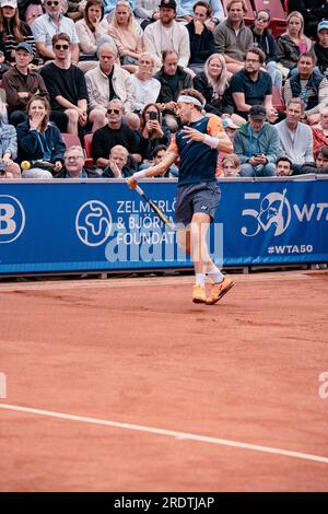 Bstad, Schweden. 23. Juli 2023. Båstad, Schweden. , . 2023 Nordea Open Finale. Andrey Rublev steht einem Casper Ruud gegenüber. Andrey Rublev gewann zum fünften Mal gegen Casper Ruud. Kredit: Daniel Bengtsson/Alamy Live News Kredit: Daniel Bengtsson/Alamy Live News Stockfoto