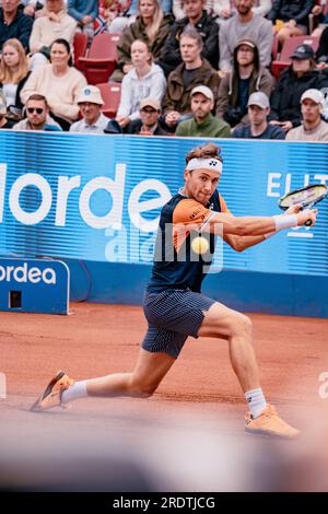 Bstad, Schweden. 23. Juli 2023. Båstad, Schweden. , . 2023 Nordea Open Finale. Andrey Rublev steht einem Casper Ruud gegenüber. Andrey Rublev gewann zum fünften Mal gegen Casper Ruud. Kredit: Daniel Bengtsson/Alamy Live News Kredit: Daniel Bengtsson/Alamy Live News Stockfoto