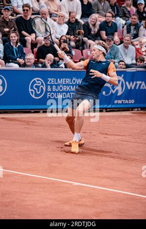 Bstad, Schweden. 23. Juli 2023. Båstad, Schweden. , . 2023 Nordea Open Finale. Andrey Rublev steht einem Casper Ruud gegenüber. Andrey Rublev gewann zum fünften Mal gegen Casper Ruud. Kredit: Daniel Bengtsson/Alamy Live News Kredit: Daniel Bengtsson/Alamy Live News Stockfoto