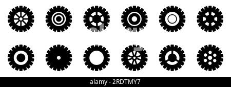 Symbolsatz Zahnräder Kollektion. Vektordarstellung auf weißem Hintergrund. Stock Vektor