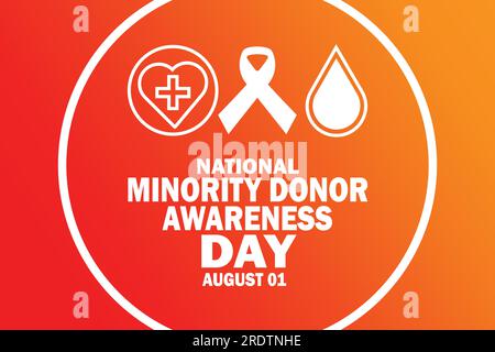 National Minority Donor Awareness Day Illustration Des Vector Template Design. August 01. Geeignet für Grußkarten, Poster und Banner Stock Vektor