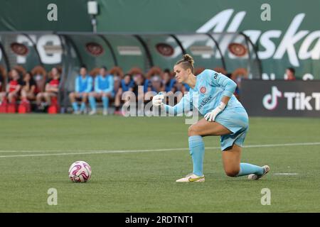 21. Juli 2023; Portland, Oregon, USA; San Diego Wave im Portland Thorns FC bei einem NWSL-Spiel im Providence Park. (Foto: Al Sermeno/KLC fotos) Stockfoto