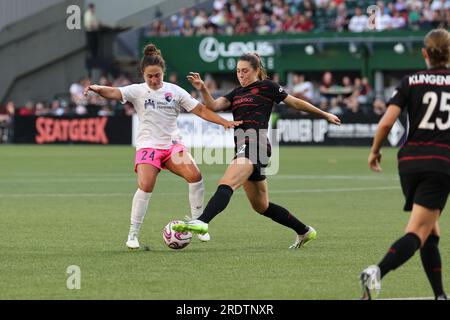 21. Juli 2023; Portland, Oregon, USA; San Diego Wave im Portland Thorns FC bei einem NWSL-Spiel im Providence Park. (Foto: Al Sermeno/KLC fotos) Stockfoto