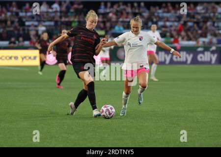 21. Juli 2023; Portland, Oregon, USA; San Diego Wave im Portland Thorns FC bei einem NWSL-Spiel im Providence Park. (Foto: Al Sermeno/KLC fotos) Stockfoto