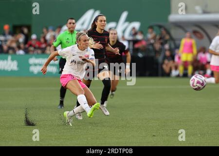 21. Juli 2023; Portland, Oregon, USA; San Diego Wave im Portland Thorns FC bei einem NWSL-Spiel im Providence Park. (Foto: Al Sermeno/KLC fotos) Stockfoto