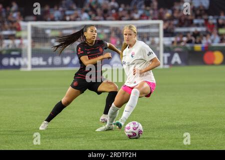 21. Juli 2023; Portland, Oregon, USA; San Diego Wave im Portland Thorns FC bei einem NWSL-Spiel im Providence Park. (Foto: Al Sermeno/KLC fotos) Stockfoto