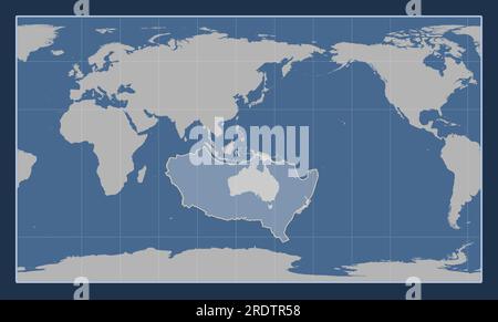 Australische tektonische Platte auf der Volumenkonturkarte in der meridional zentrierten zylindrischen Projektion nach Patterson. Stock Vektor