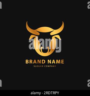 Bull-Logo. Premium-Logo für Steakhouse, Steakhouse oder Metzgerei. Abstraktes Stiltier oder Stierkopf mit Hörnensymbol. Kreatives Steak, Fleischlogo. Stock Vektor