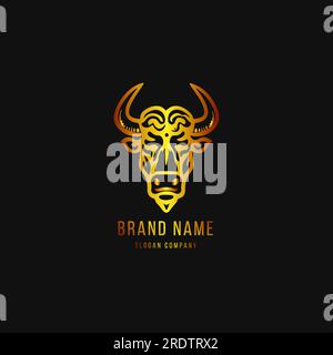 Bull-Logo. Premium-Logo für Steakhouse, Steakhouse oder Metzgerei. Abstraktes Stiltier oder Stierkopf mit Hörnensymbol. Kreatives Steak, Fleischlogo. Stock Vektor