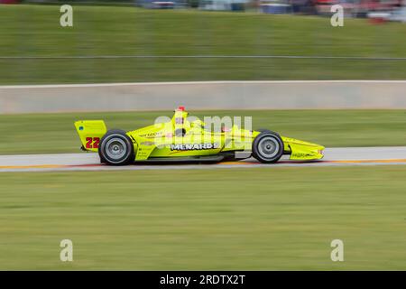 23. Juni 2019, Elkhart Lake, Wisconsin, USA: SIMON PAGENAUD (22) aus Frankreich fährt während des Rennens um den Großen Preis der REV Group auf der durch die Kurven Stockfoto